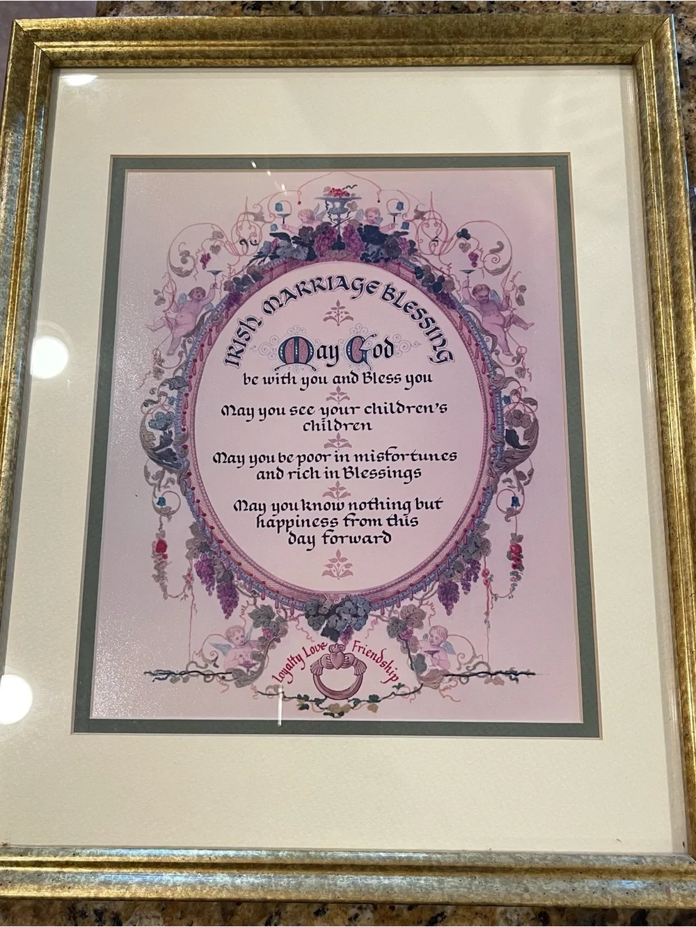 Framed Irish Marriage Blessing Print — Pink & Gold